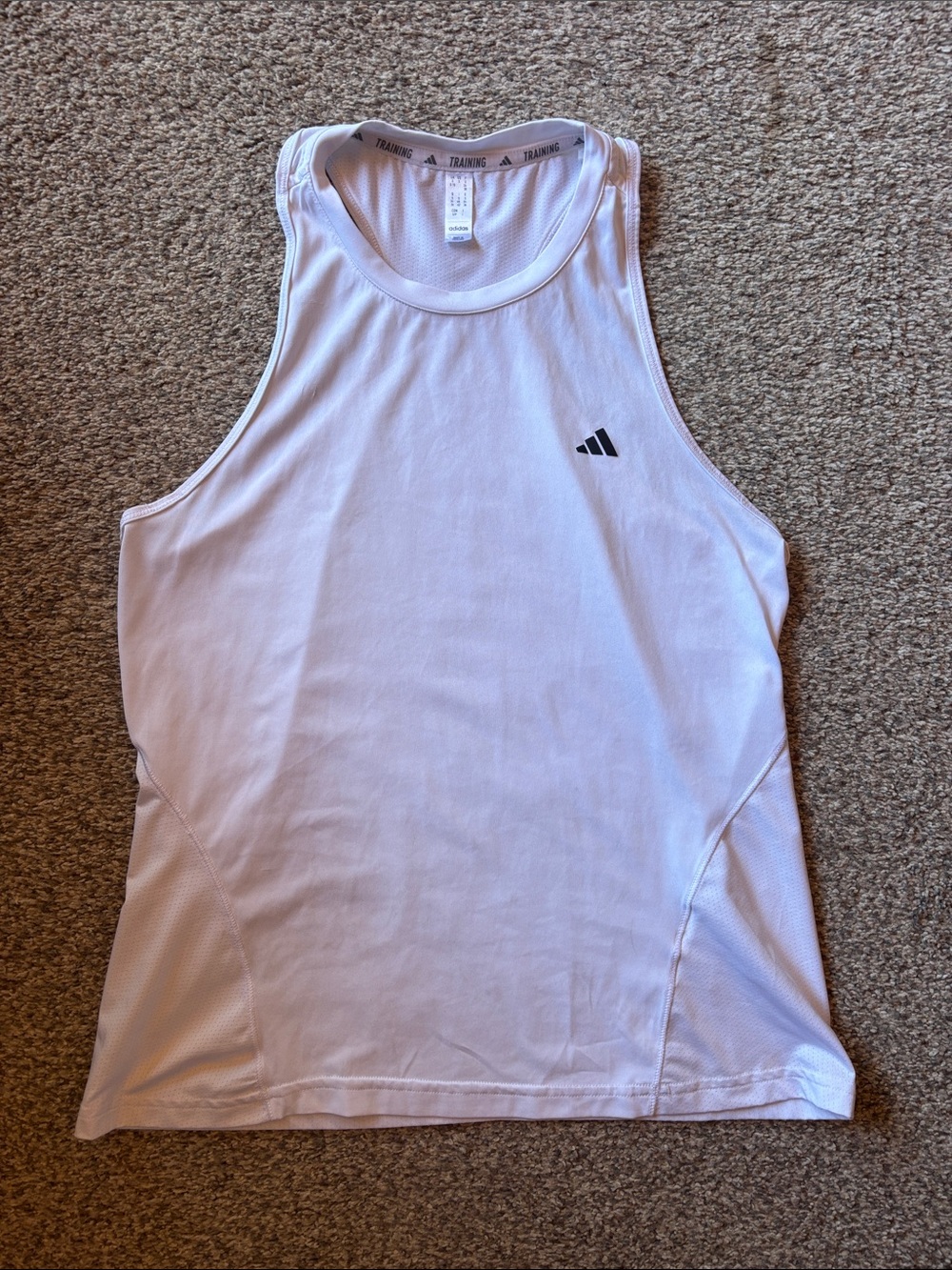 adidas White Women's Training Tank with Small Black Logo - Sleeveless Active Top